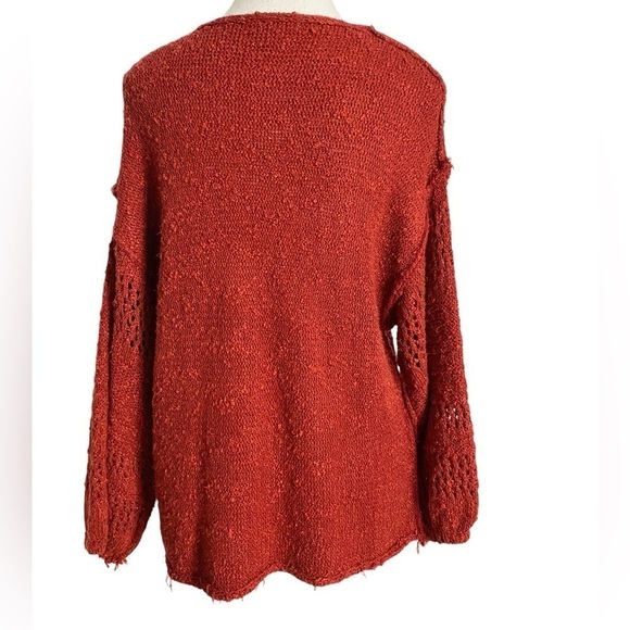 L Love Burgandy Red Loose Knit V-Neck Long Sleeve Sweater - Picture 2 of 13